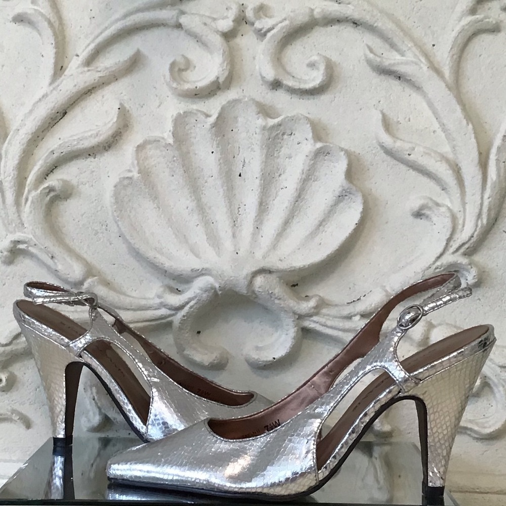 Silver Leather Snakeskin Slingback